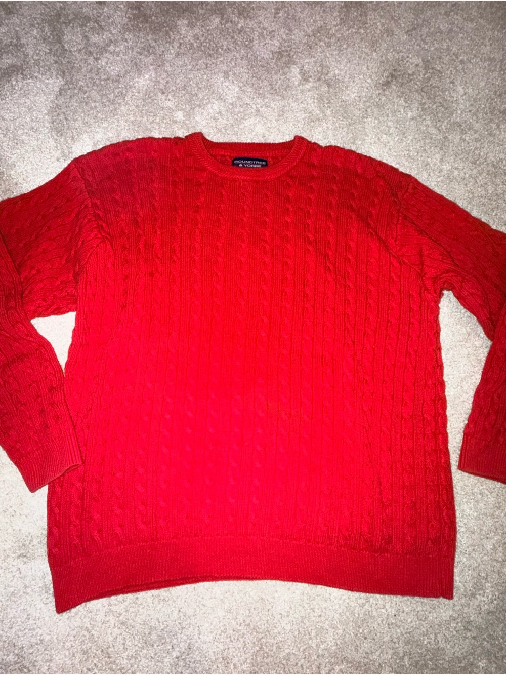 Red Cable Knit Crewneck Sweater Roundtree& Yorke XL